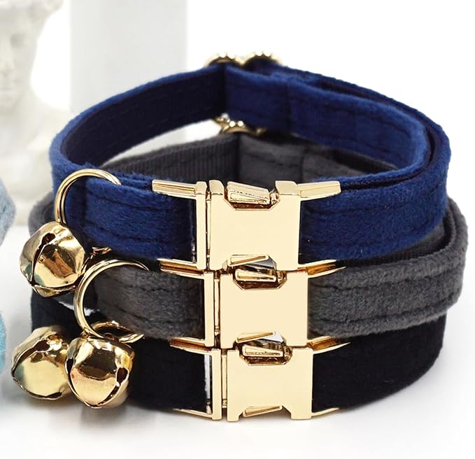 Personalized Cat Collar with Bells,Velvet Customized Small Cat Collar with Name Tag,Pet Collar with Name Phone Number Engraved ID Tags for Boy and Girl Kitten Cats (Black)
