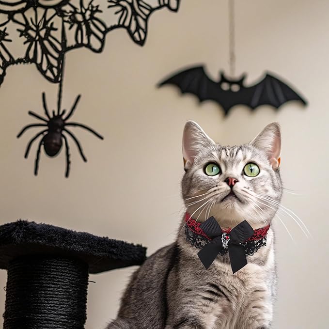 EXPAWLORER Cat Collar Breakaway,Adjustable Soft Velvet Cat Collar with Cross Accessory and Bell,Safety Quick Release Gothic Style Pet Collar for Cat,Kitten,Small Dog