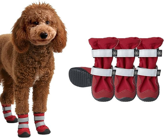 Spark Paws Dog Shoes, Waterproof Dog Boots for Medium to Large Dogs, Non Slip, Breathable Dog Booties and Paw Protectors - 4PCS Doggie Hiking Boots with Reflective Straps, Red, Size 4