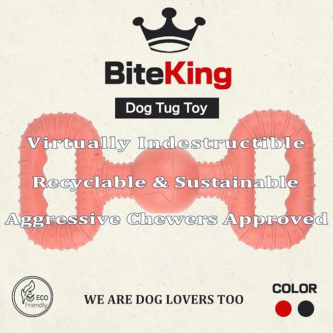 Natural Rubber Dog Toys for Medium Aggressive Chewers - Lifetime Replacement - Tough Tug War Dog Toy for Medium Dogs Tooth Clean, Red