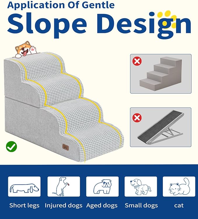 Dog Step for Bed, Dog Stair 4-Step 35D Pet Stair 19.7" H for High Bed or Sofa Non-Slip Balanced Pet Step Indoor, Light Grey