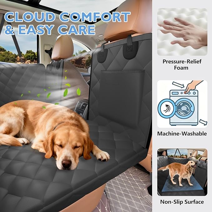 Back Seat Extender for Dogs-Upgraded Egg Crate Foam, Soft Dog Car Seat Cover Holds 420lbs, Sturdy Backseat Extender for Dogs, Waterproof Pet Car Bed Dog Hammock for Car, SUV, Truck
