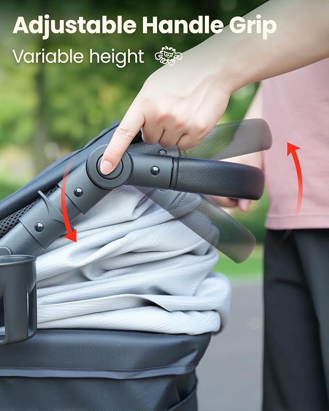 Medium Dog Stroller, Foldable Pet Stroller with Adjustable Handle & No Zip Entry, Storage Basket & Cup Holder, Canopy, Mesh Windows, Ideal for Medium Dogs and Cats Up to 50lbs, Black