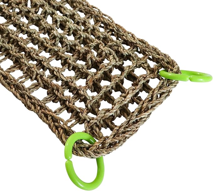 39 x 7 Inches Seagrass Mat, Natural Seagrass Woven Net, Bird Hammock Mat with Hooks, Cage Accessories, Climbing Rope Ladder Chew Toys for Cockatiel, Hamster, Guinea Pig, Rats, Parakeet