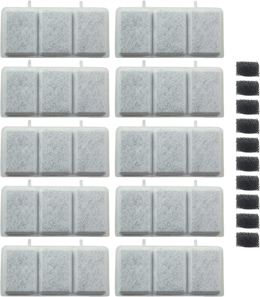 PET STANDARD Replacement Water Filter & 10 Pack Replacement Pre-Filter Sponges Compatible with Petory® 74oz/2.2L Automatic Pet Fountain, Pack of 10