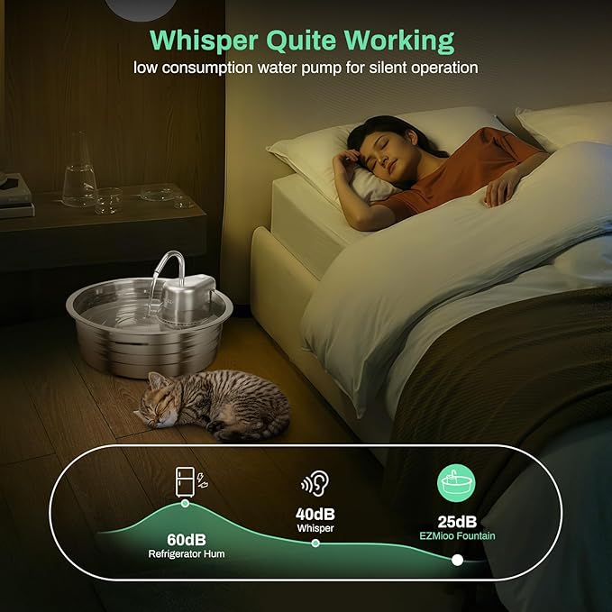 Cat Water Fountain, 4L/135OZ Stainless Steel Pet Fountain with 3 Filters Dog Water Dispenser, Dog Water Bowl Cat Drinking Fountains Watering Supplies with Ultra-Quiet Pump for Pets Indoor