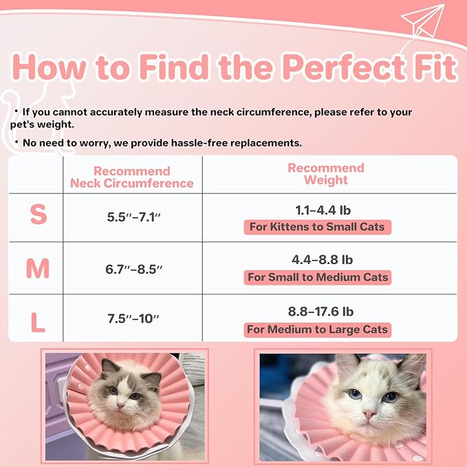 Soft Cat Cone Collar for Cats– Adjustable Lightweight Recovery E-Collar to Stop Licking, Scratching & Biting After Surgery, Comfortable Wound Healing Cone Alternative (Pink, M)