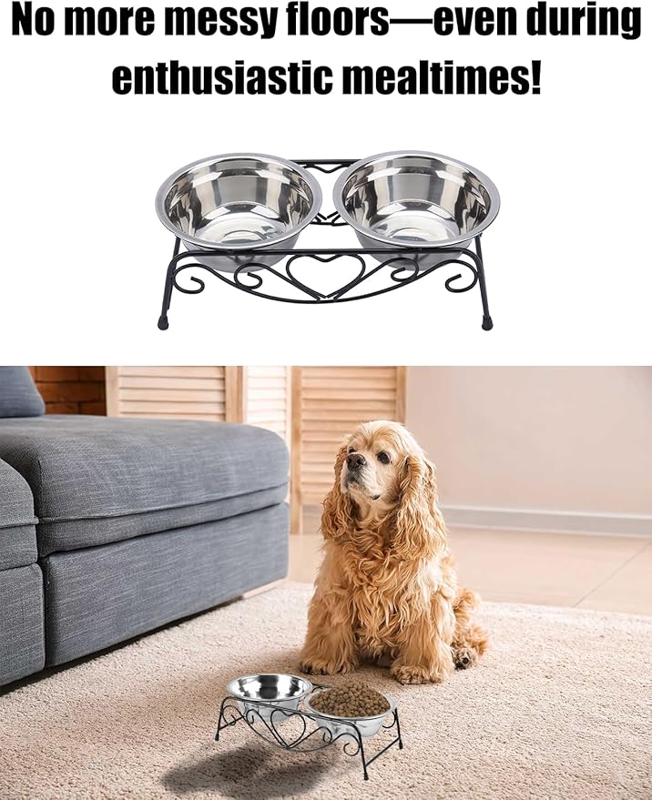 Small Dog Bowls with Stand, 3.34" Elevated Metal Dog Bowls with Stand, 2 Removable Stainless Steel 5.12“ Bowl for Small Indoor Cats & Puppies
