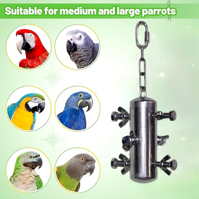 Stainless Steel Parrot Toys, Hanging Chew Bird Toys for Parrots, Bell Macaw Toys, Puzzle Interactive Foraging Bird Toys, Large Bird Toys Toys for Macaws, African Grey, Amazon Parrots