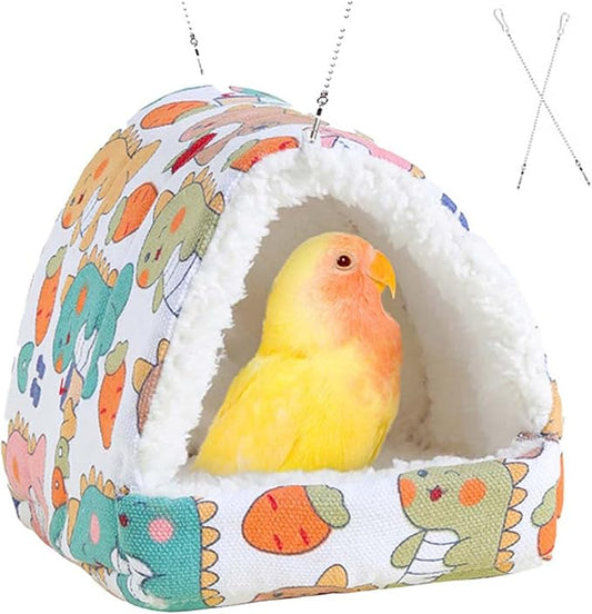 SUSOO Plush Warm Bird Nest House - Hanging Snuggle Bed Velvet Shed Hut Cage Fluffy Hideaway Winter Sleeping Hammock for Parrot Parakeet Conure Cockatiel Budgies Lovebird (White, L)