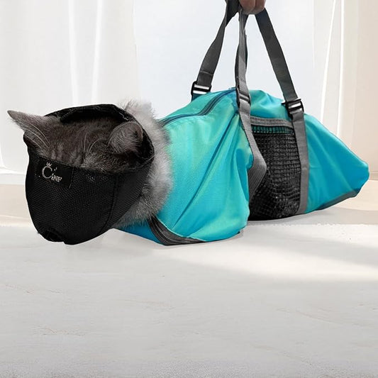 Cinf Cat Nail Clipping Cleaning Grooming Restraint Bag (Free Muzzle) Set No Scratching Biting for Bathing Nail Trimming Injecting Examining(Blue,L)