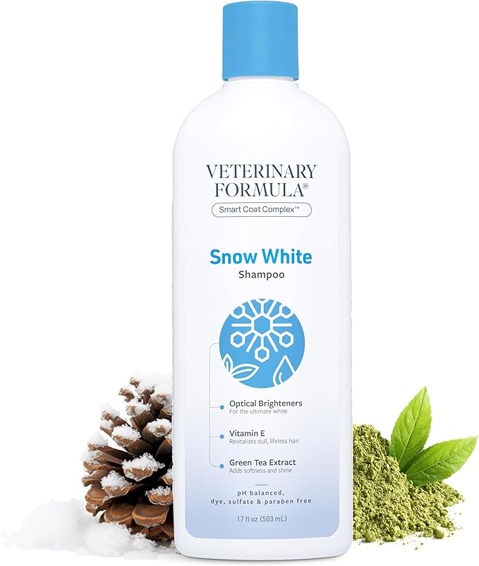 Veterinary Formula Smart Coat Complex Snow White Shampoo for Dogs and Cats, 17 Fl oz – Gently Remove Stains and Yellowing Without Bleach or Peroxide – Cleans, Deodorizes, and Brightens White Coats