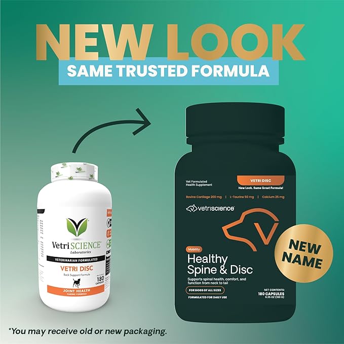 VetriScience Healthy Spine & Disc Easy-Open Capsules, Back & Spinal Support Chondroitin & Taurine Supplement for Dogs, Perfect for Dachshunds, Corgis, Frenchies & More, 180 Count