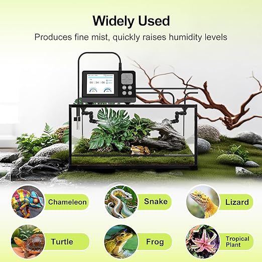 J&A Smart Reptile Mister, Automatic Misting System for Tanks - Programable Timer with Temperature/Humidity Probe, Ideal for Reptile Habitat (Black)