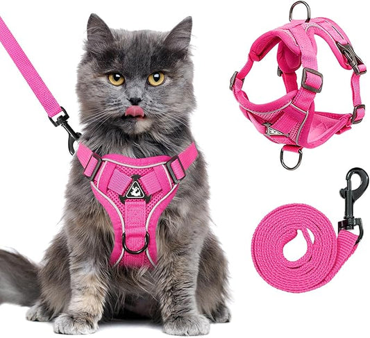 Escape Proof Kitten Harness and Leash Set - Adjustable Soft Mesh Vest for Small Cats, Reflective Breathable Walking Harness with 4 Buckles