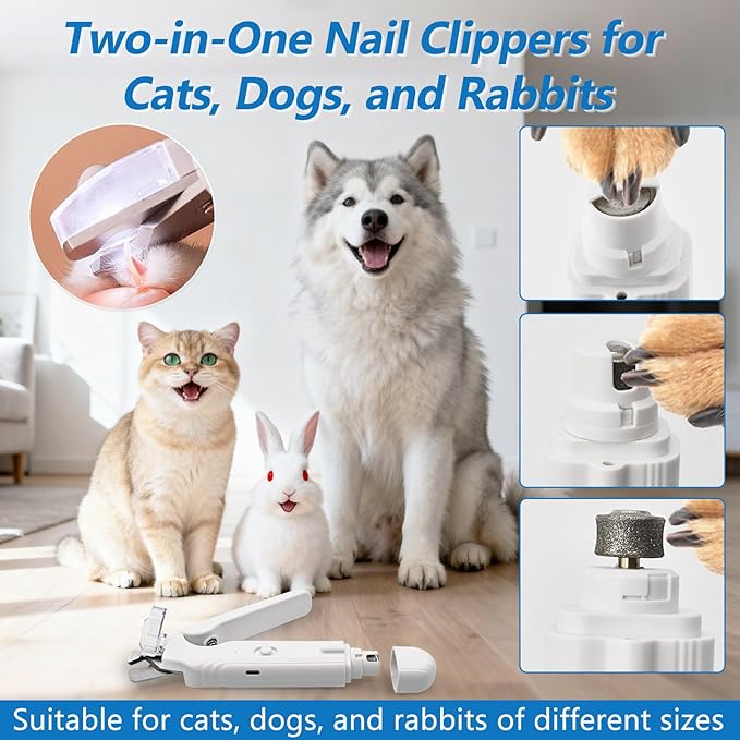 2-in-1 Led Cat Dog Nail Clipper & Nail Grinder with Lights,Rechargeable Pet Nail Trimmers with Nail File,Protective Guard,Quick Sensor,Pet Claw Clippers for Medium Small Dogs Cats Rabbits
