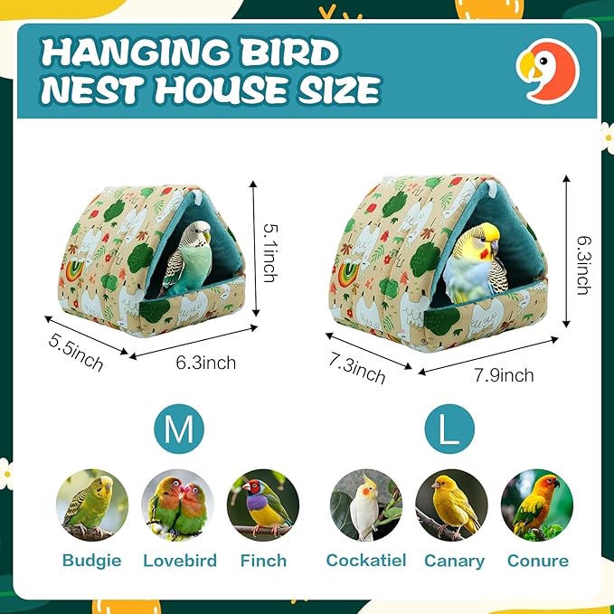 SUSOO Plush Warm Bird Nest House - Hanging Snuggle Bed Velvet Shed Hut Cage Fluffy Hideaway Winter Sleeping Hammock for Parrot Parakeet Conure Cockatiel Budgies Lovebird (Green, L)