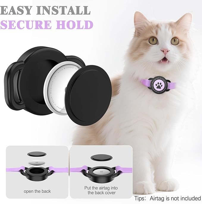 Airtag Cat Collar, Stretchy Kitten Collar with Apple Air Tag Holder, Lightweight and Comfortable, Ultra Elastic GPS Cat Collars for Cats Kittens and Puppies, 8-12.5 inch, Purple