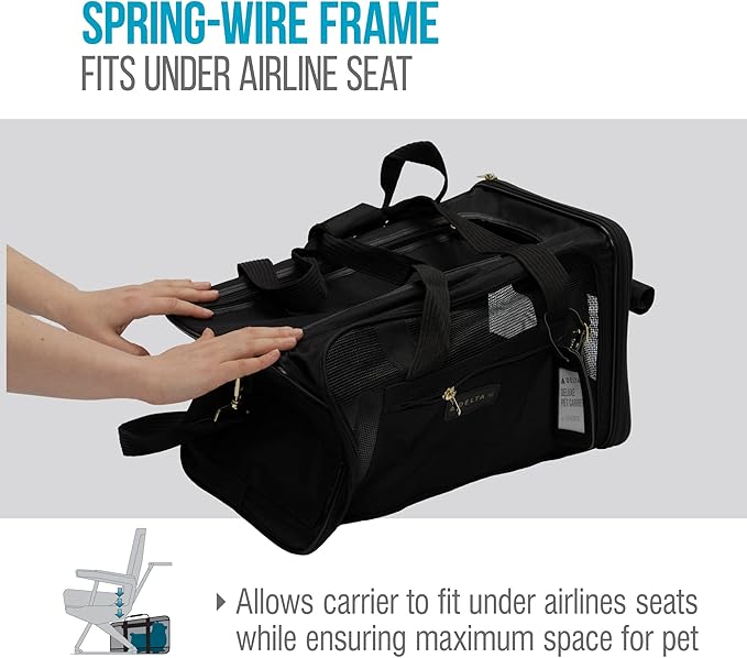 Sherpa Delta Airlines Travel Pet Carrier, Airline Approved & Guaranteed On Board - Black, Medium