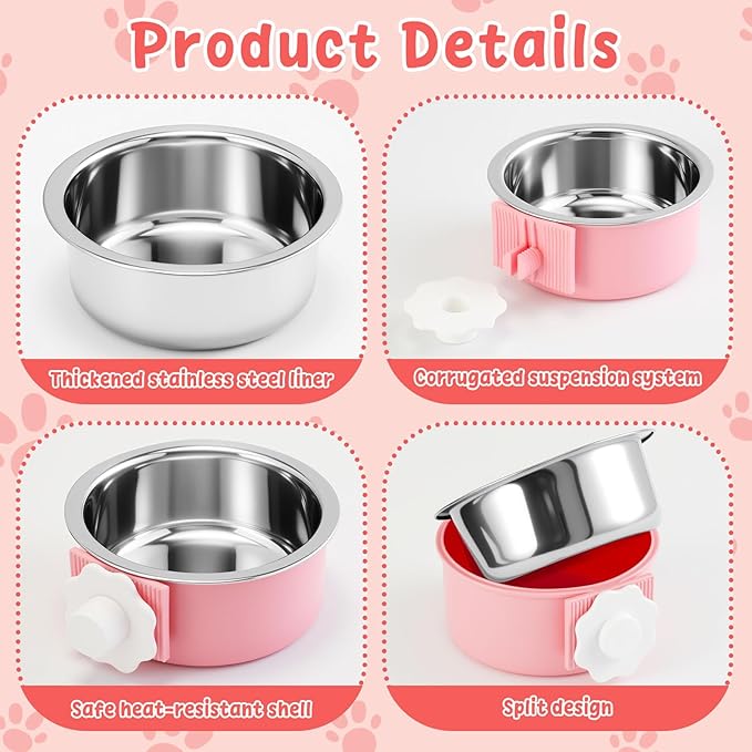 LemonRoad 12 Pcs Crate Dog Bowls Set Removable Stainless Steel Kennel Pet Hanging Food Water Feeder Bowl Cage Coop Cup for Puppy Medium Dog Cat Rabbit Ferret Bird