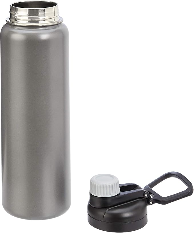 Amazon Basics Large Stainless Steel Insulated Water Bottle, Spout Lid, 30.1 ounces, Gray