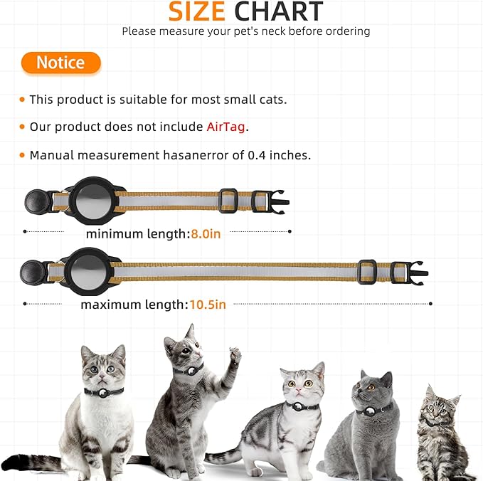 Airtag Cat Collar Breakaway, Odokele Reflective Cats Collars with Apple Air Tag Holder for Kitten, Cat GPS Tracker Adjustable Collars with Safety Quick Release Buckle for Kitties and Puppies - Brown