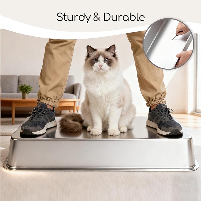 Soulbond Stainless Steel Litter Box, Extra Large Metal Litterbox for Big Cat and Multi-Cats Families, Non-Stick, Easy to Clean