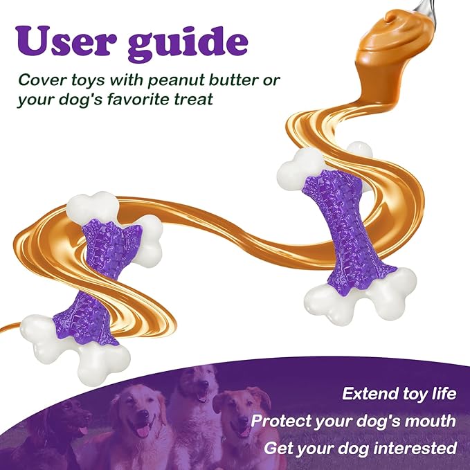 6-Pack Tough Dog Chew Toys for Aggressive Chewers Large Medium Breed Bacon Flavor, Bone Toy Dog, Nylon Heavy Duty Extreme Indestructible Teething Training