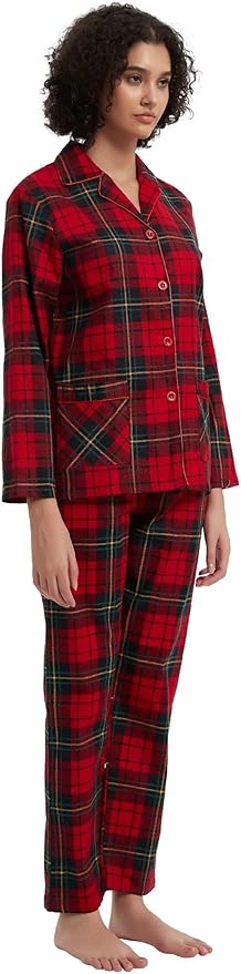 GLOBAL Flannel Pajamas for Women 2-Piece Comfy and Cozy Flannel Pj Set Cotton Loungwear