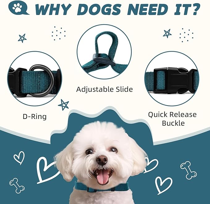 Blue Dog Collar for Large Dog, Breathable, Anti-Odor & Soft, Comfortable for Sensitive Skin Puppies, 90% Bamboo Rayon, Adjustable Quick-Release Buckle Pet Collar for Large Breeds