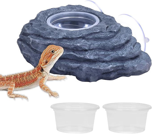 AIICIOO Crested Gecko Feeder Ledge Single Bowl Reptile Food Dish with 3PCS Reptile Feeding Cup Pet Water Dish for Bearded Dragon Snake Frog Tortoise Lizard Chameleon