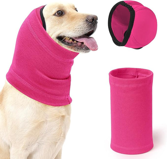 SlowTon Quiet Ears Dog Hoodie - 2 Pcs Ear Wrap Dog Ear Muffs Noise Protection, Anxiety Relief Dogs Hat Calming Hood Head Cover, Pet Headband Dogs Ear Protector for Grooming, Force Drying (Pink,M)
