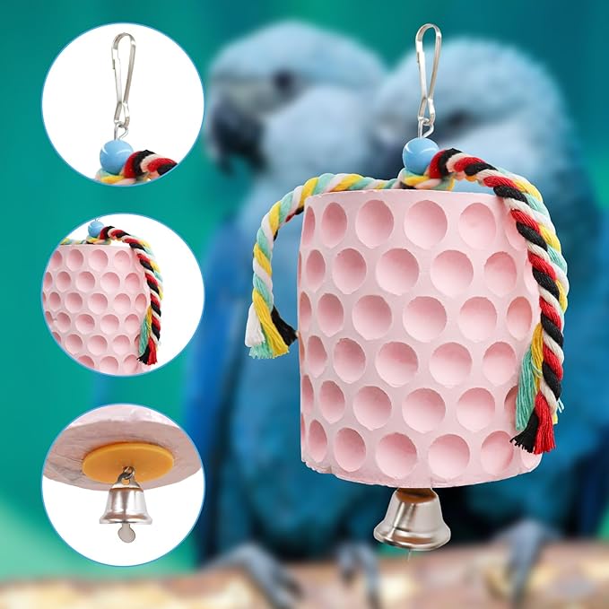 Bird Beak Grinding Stone, Parrot Chew Toys with Bells, Bird Toys, Cage Accessories for African Grey, Amazon Parrots, Budgies, Cockatiels, Lovebirds, Conures, Quakers, Small to Medium Birds