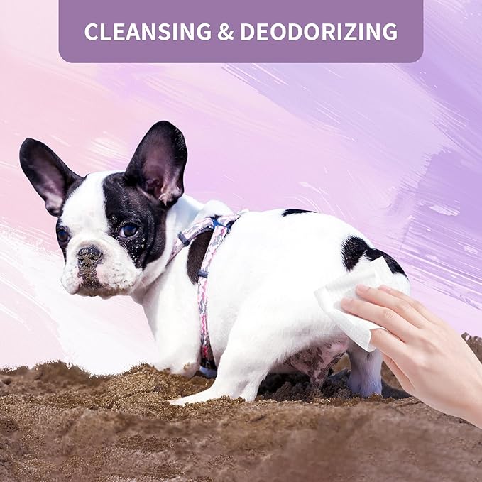 100 PCS Dog Wipes for Paws and Butt Hypoallergenic Pets Cleansing & Deodorizing Anal Gland Hygienic Puppy Wipes for Dogs Face and Body Wipes Cleaning Fur Doggie Wipes Doggy Wipes (Lavender)