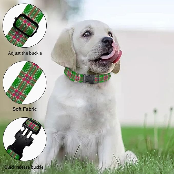 Red Green Plaid Gingham Pet Collar Cat Dog Neck Strap Quick Release Buckle Adjustable Female Male Puppy Corgi