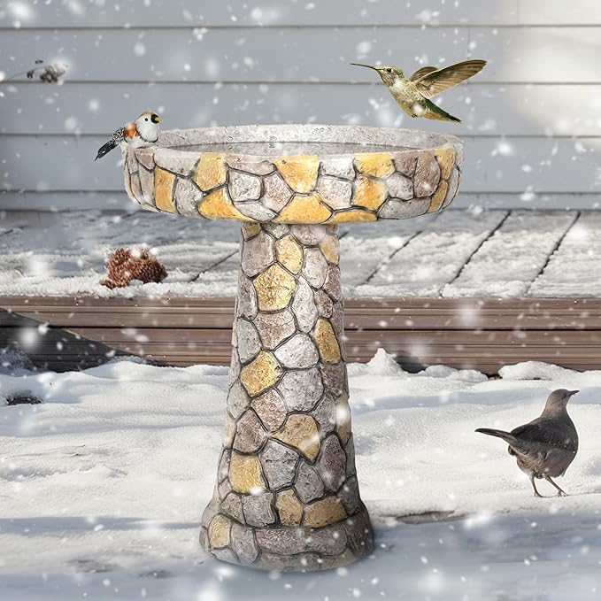 Outdoor Bird Bath - 24" H * 18.8" Φ Mosaic Stone Design BirdBath Perfect for Adding Interest to Your Garden, Patio, Backyard, Porch