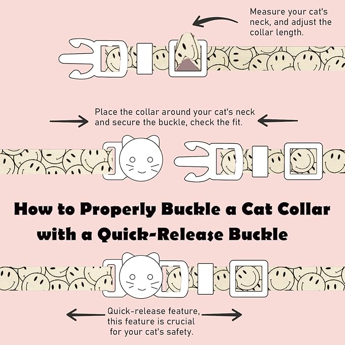 2 Pack Cotton Breakaway Cat Collars Set with Bell and Flower Pendant, Cute Floral Fruit Patterned, Adjustable 7.5-11Inch, Include A Mouse Toy Gift (Smile face)