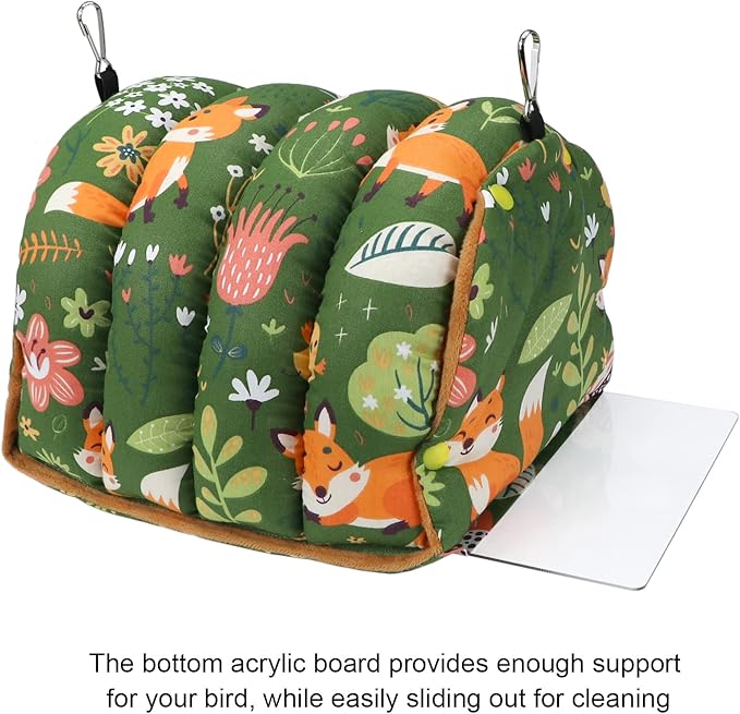 Wontee Bird Nest House Winter Warm Snuggle Hut Bird Bed Hanging Hammock for Parrots Budgies Parakeets Caique Senegal Cockatiels Conures (Large, Green)