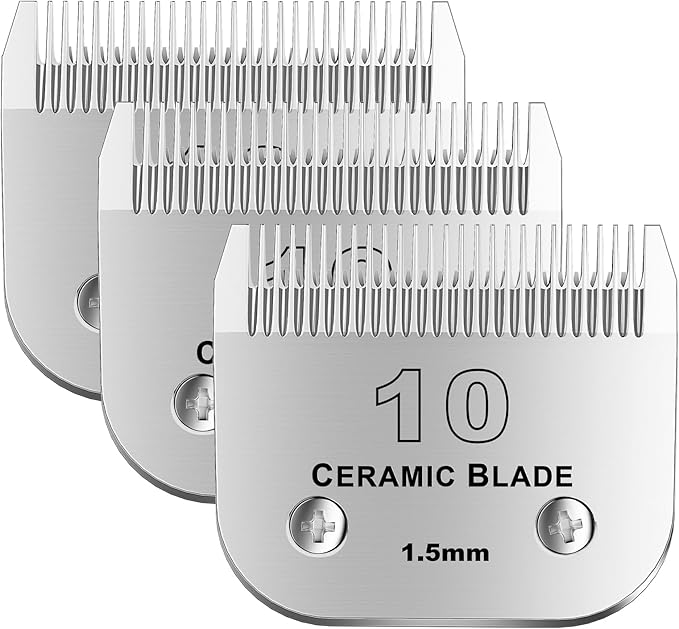 10# Detachable Pet Dog Grooming Clipper Ceramic Blade,Compatible with Andis Size 10 Cut Length 1/16"(1.5mm),Compatible with andis/wahl/Oster Dog Clippers 3PCS
