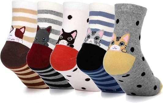 Womens Grils Cute Animal Socks, Dog Cat Socks, Novelty Funny Crew Sock, Animal Gifts for Women Dog and Cat Lovers