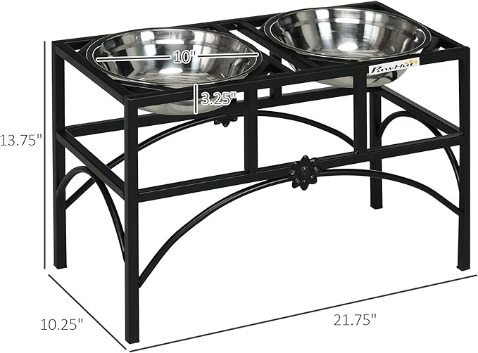 PawHut Elevated Dog Bowls, Double Stainless Steel Heavy Duty Dog Food Bowl Elevated Pet Feeding Station, 14" H