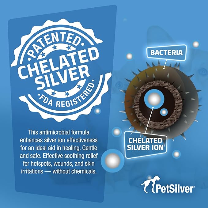 PetSilver Wound & Skin Spray - Dog Wound Spray, Hot Spot, Allergy Relief for Dogs, Itch Spray for Cats - Natural Skin Soother - Chelated Silver, Superior to Colloidal Silver - Made in USA - 8 fl oz