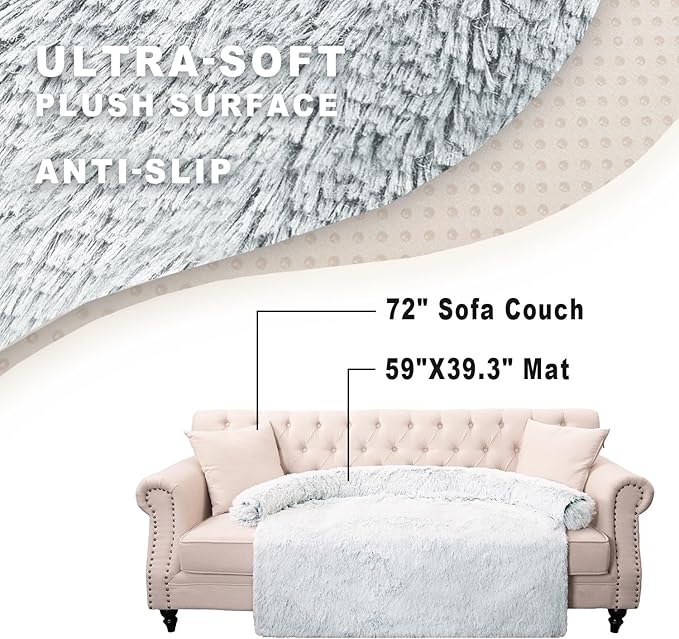 Calming Dogs/Cats Bed Mats, Dog Pad Washable Removable Couch Cover, Plush Long Fur Mat for Pets, Waterproof Lining, Perfect for Small, Medium and Large Dogs and Cats (Gradient Gray, 59"x39")