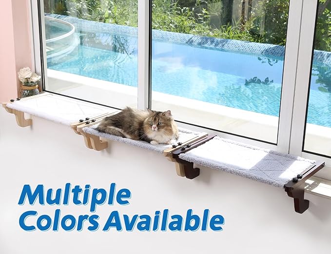 Easy Seat Cat Perch for Window Sill - Hammock Design w/Pine Wood & Robust Metal Frame - Cat Window Seat for Large Cats and Kittens (Natural Color Wood w/Gray Bed, Medium (23''W x 14''D))