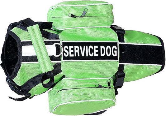 Serijoars Dog Vest Harnesses with Saddlebag Backpack for Camping & Travel - Reflective Hound Hiking Backpack Saddle Bag - Lightweight Vest Harness for Medium & Large Dogs (Green, M)