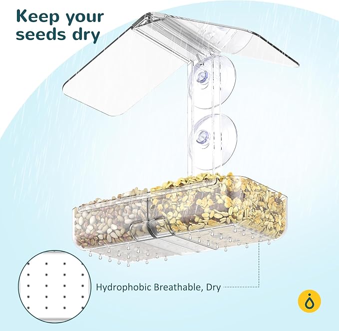 MrCrafts Window Bird Feeder with Strong Suction Cups, Clear Window Bird feeders for Viewing, Window Bird House, Bird Feeders for Outdoors Outside, Fits for Cardinals, Finches, Chickadees, Unique Gift