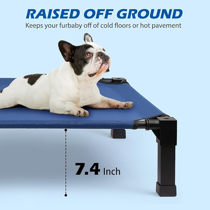Heeyoo Elevated Dog Bed, Cooling Raised Pet Cot with Chew Proof Washable Breathable Mesh and Metal Frame, Portable Dog Cot Bed with No-Slip Feet for Outdoor or Indoor Use