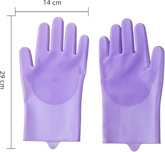 Pet Grooming Gloves，Heat-Resistant Silicone Gloves with High-Density Teeth for Enhanced Massaging and Bathing of Dogs and Cats (Purple, 1 Pair)