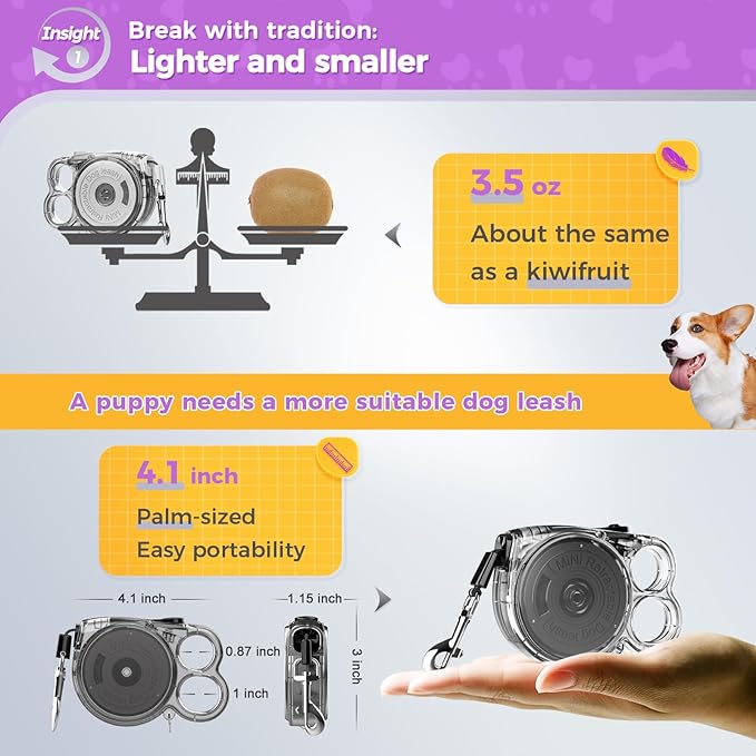 10ft Retractable Dog Leash for Small Dogs, Puppies, and Cats, 360° Tangle-Free, One-Handed Brake, Applicable to Pets of Small Size