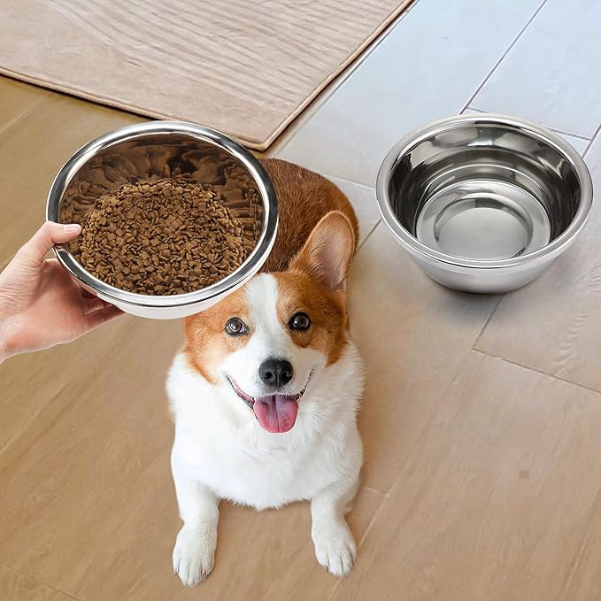 2 Pcs 0.7 Gallon Dog Bowls for Small Medium Dogs - Food Grade Stainless Steel Metal Water Bowl, Easy to Clean Food Bowls for Indoor Outdoor